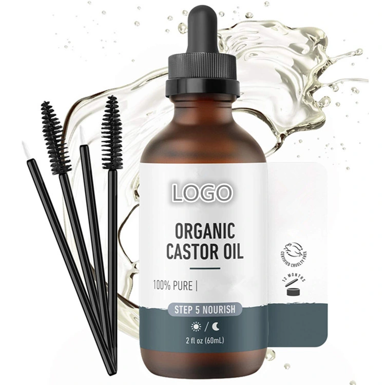 Huile de ricin biologique pure à 100% personnalisée pour les soins des cheveux, des cils et des sourcils.