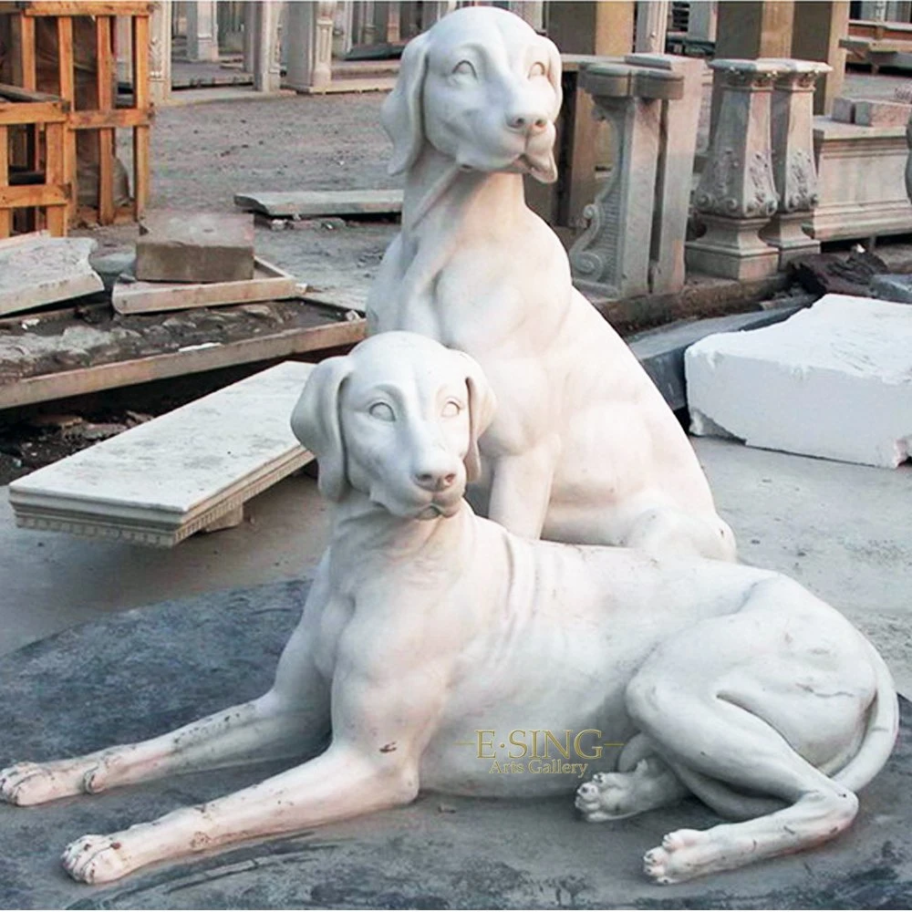 Outdoor Large Stone Hand Carved White Marble Dog Sculpture