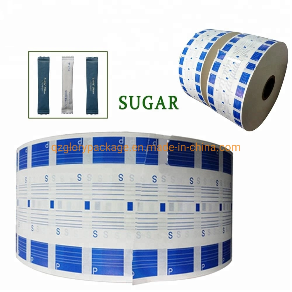 Emballage alimentaire imprimé en rouleau de papier enduit de PE pour emballer le sucre, le sel et le poivre