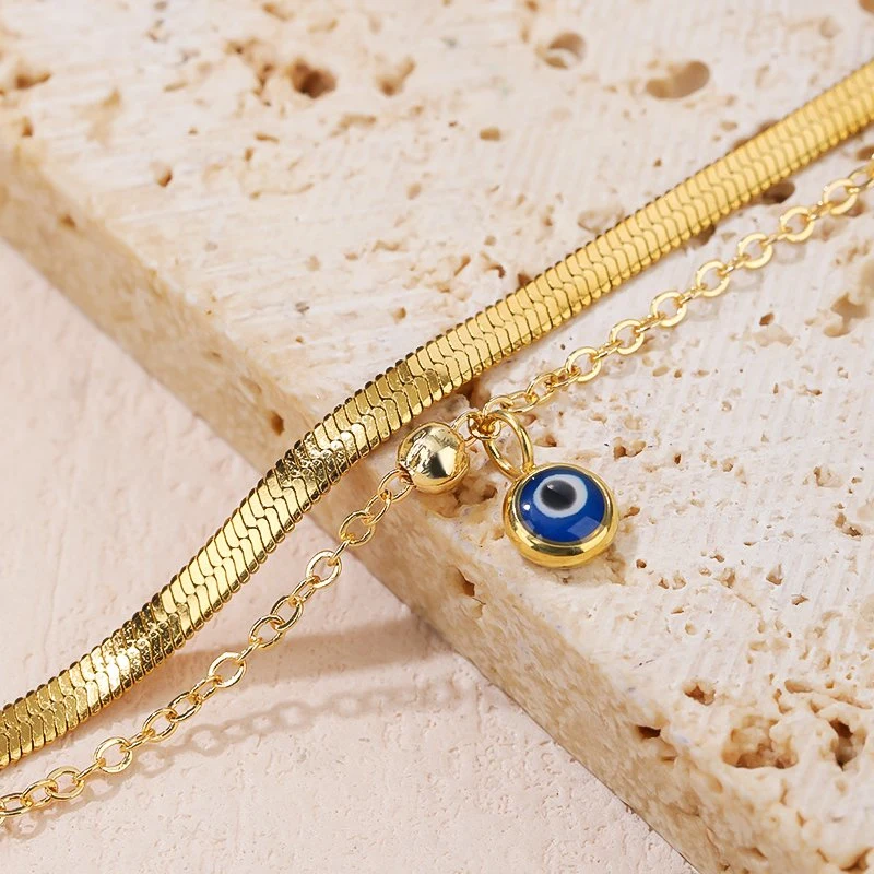 Mode Gold Überspalten Blue Evil Eyes Edelstahl Schmuck Armband Für Mädchen