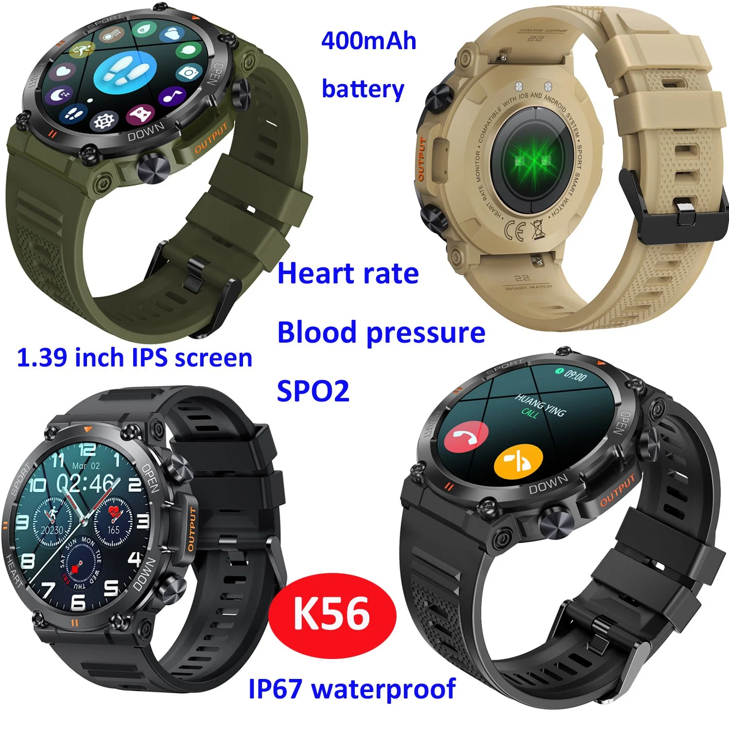 2023 Fashion Bluetooth call sport watch Smart bracelet with Heart Rate Blood Pressure Sleep monitoring K56