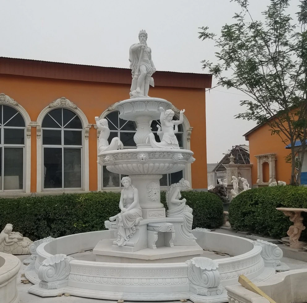 Schöne Garten 3 Tiers Hand Geschnitzt Natürlichen Weißen Stein Marmorbrunnen