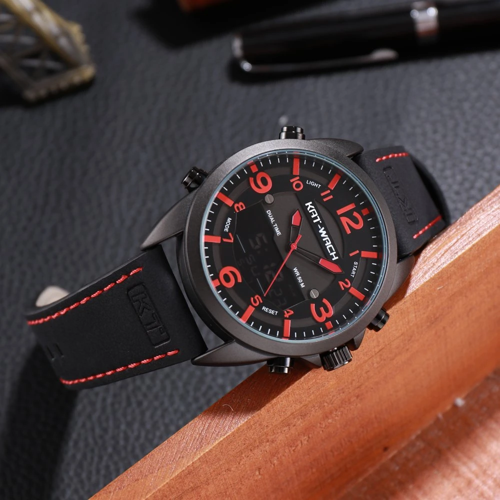 Fashion 2019 Gift Mens Watch Quartz Digital Dual Time Chronograph Quality Waterproof Watch Plastic Watch