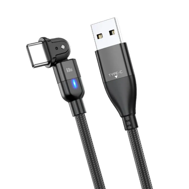 Cabos de carregamento USB tipo C de rotação de 180 graus para Lightning/Micro-USB/tipo