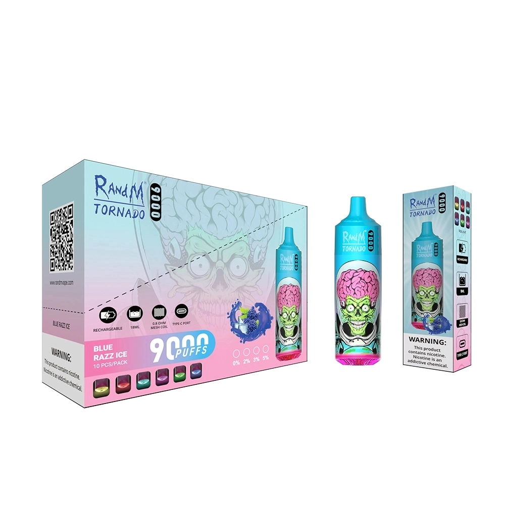 2023 48 sabores clássicos com venda a quente com 18 ml de e-Liquid &amp; Luzes LED intermitentes recarregáveis tipo C Ecig Randm tornado descartáveis 9000 puffs