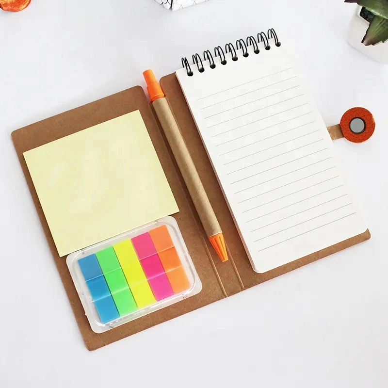 Custom Kraft Soft Cover Notebook Spiral Wire A4 Memo Pad Cute with Sticky Notes and Pen