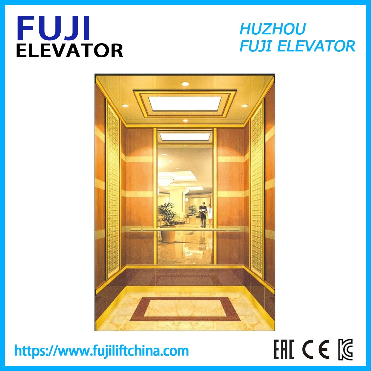 Golden Titanium Mirror Etching Hairling Stainless Steel Passenger Elevator Home Elevator Panoramic Elevator Monarch Control System