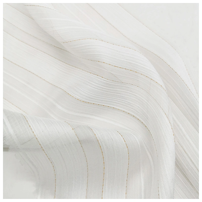 Crepe Satin Fabric 95% Polyester 5% Gold Wire Shiny Strip Sheer Satin Fabric for Women Wear