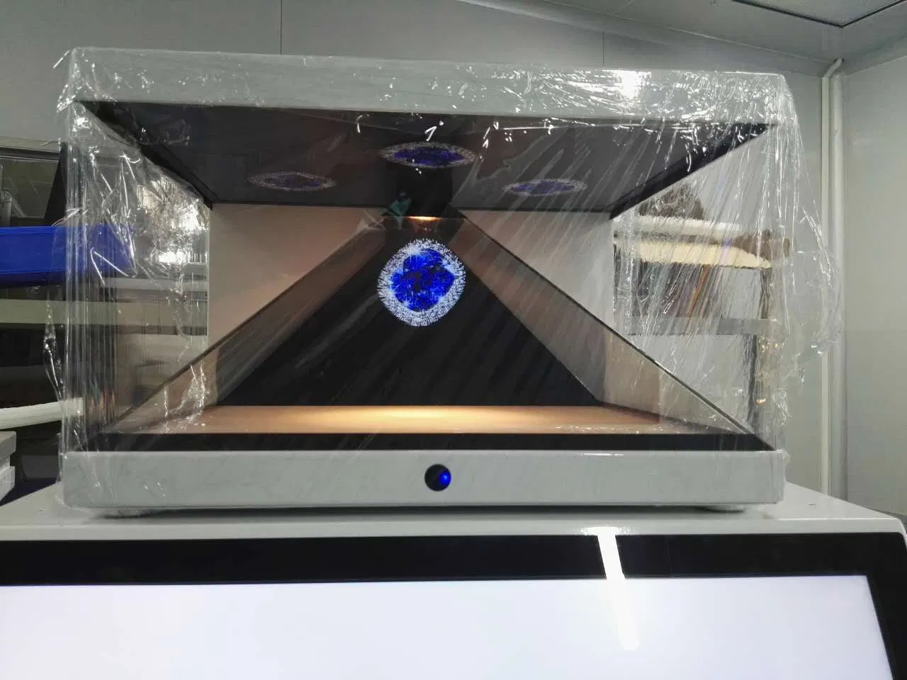 22" Hologram Pyramid Display Showcase, Holographic Display 3 Sides 3D Advertising Hologram Show Box