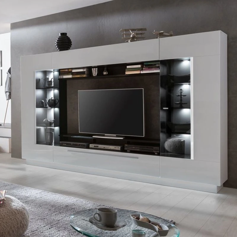 Wall-Mounted TV Cabinet Modern Simple White TV Cabinet TV Shelf with LED Lights