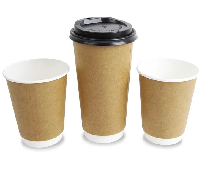 Disposable Double Wall Brown Kraft Paper Cups and Mugs with Lid