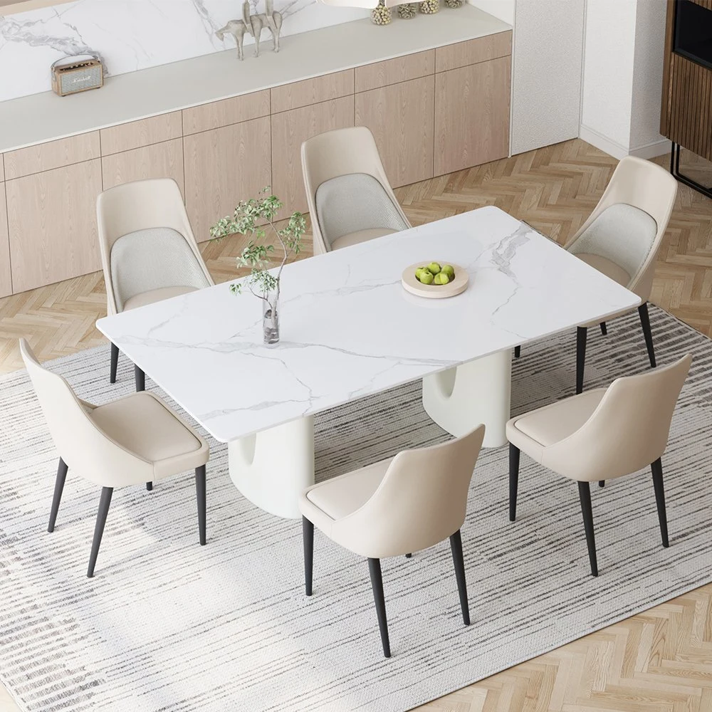 Povison moderno rectangular brillante piedra Sintered Crema Blanco Mesa de comedor 78,74"