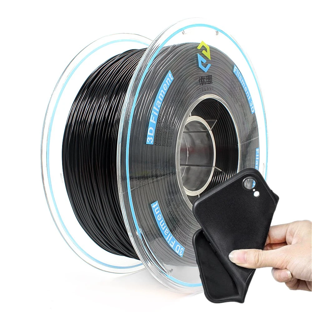 La norme ISO9001 vérifié Maker imprimantes 3D de gros 95A TPU filaments souples extrêmement durables Une bonne impression 3D'imprimabilité Matériaux TPU Noir 1,75 mm 1kg