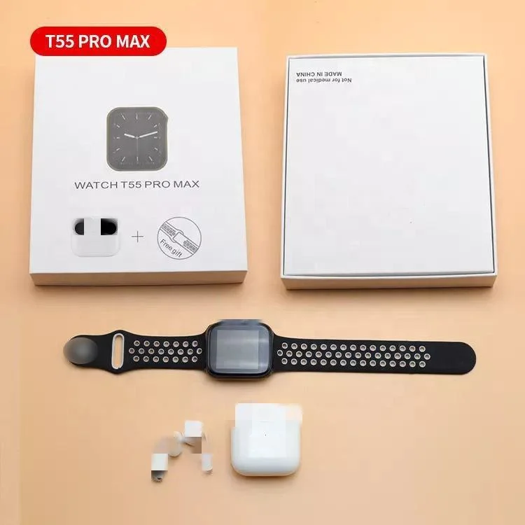 Nuevo Arrival Fitness T55 PRO Max Smart Watch + inalámbrico Auriculares juego de combinación W26 PRO Max dispositivos portátiles Promoción Regalo