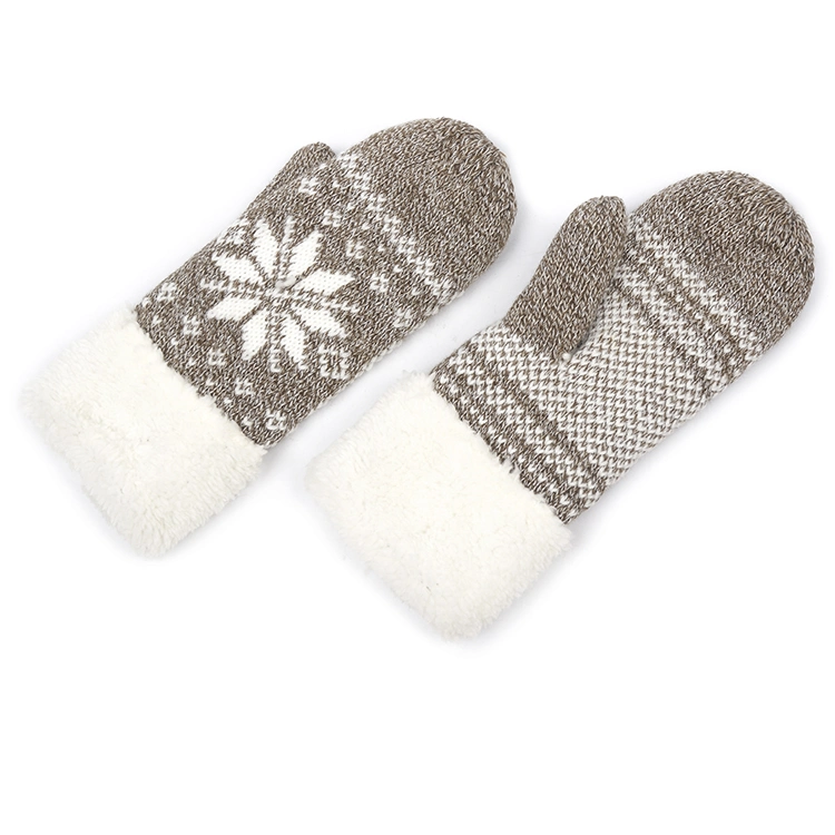 Women Thick Acrylic Winter Plush Finger Knit Gloves Mittens