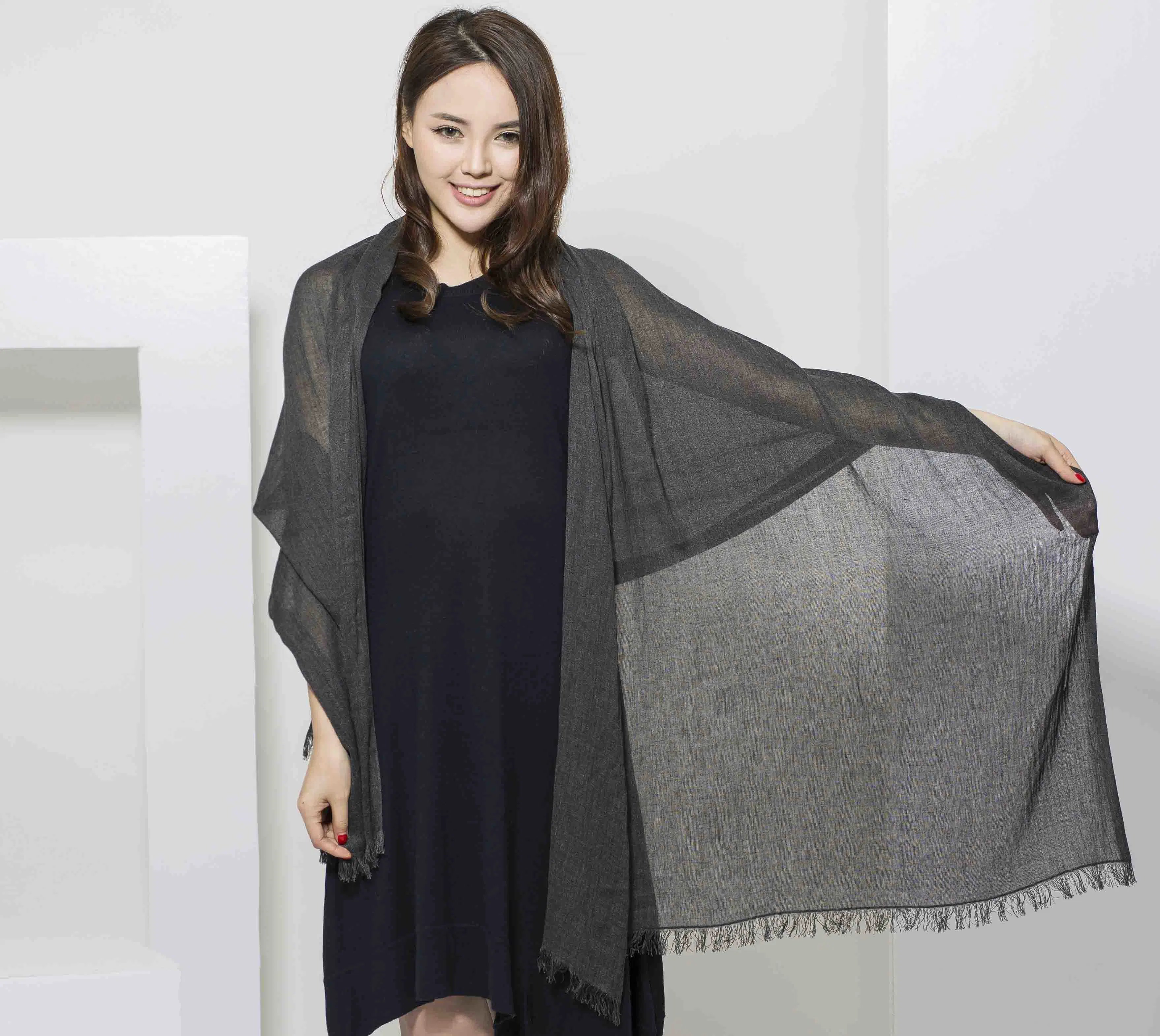 100% Cashmere Textured Shawl in Solid Color