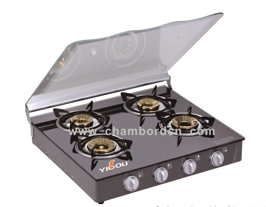 Cooking Appliance Stainless Steel 4 Burner Gas Hob Stove with Glass Cover