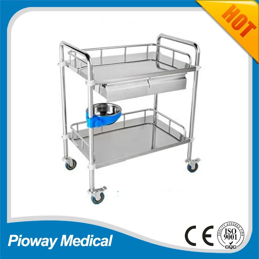 Medical Two Shelves Stainless Steel Trolley, Hospital Cart (PW-813)