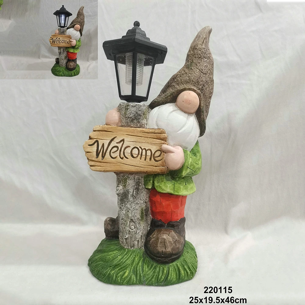 Solar Light Fiberclay Gnome Sculpture pour la maison jardin ornement