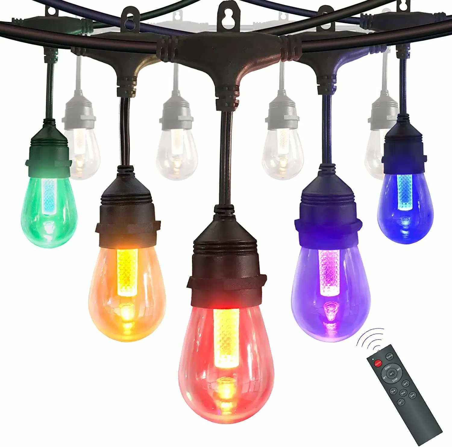 Lumières de guirlande extérieure intelligentes S14 à plusieurs couleurs pour les fêtes, les festivals et les ornements de fête, éclairage LED étanche IP65 de haute qualité sur une longueur de 100 pieds.