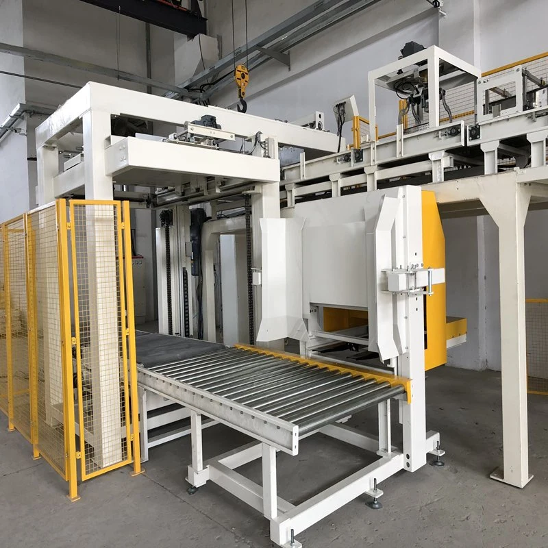Système de palettisation automatique de haut niveau pour usine d'emballage.
