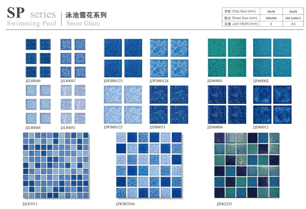 Crystal Porcelain Mosaic Glazed Ceramic Outdoor Non-Slip Swimming Pool Tiles