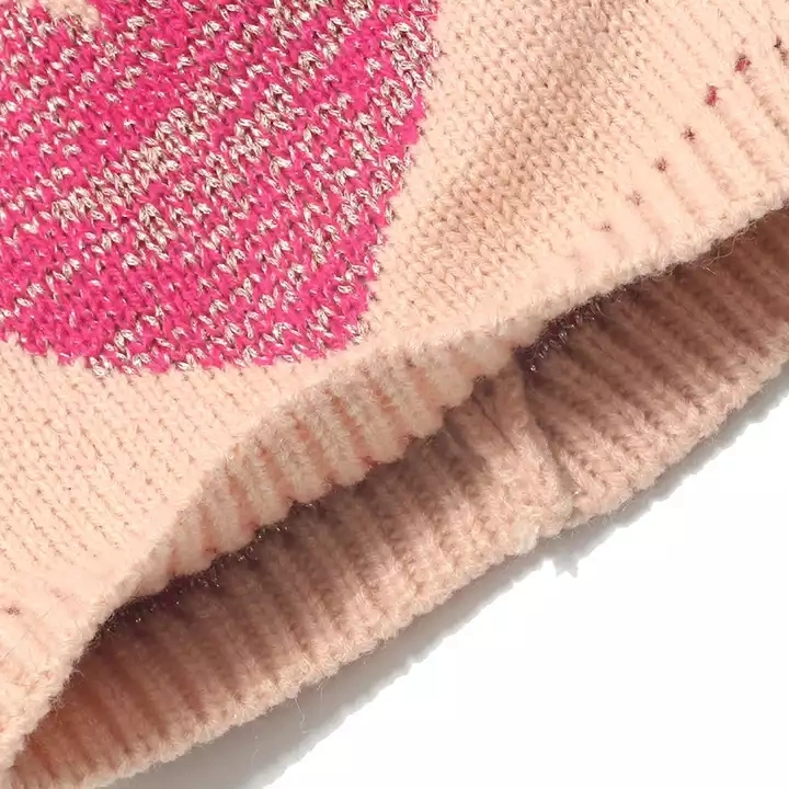 Niños gorro de regalo de Navidad corazón bordado Jacquard invierno punto niños Gorro de bebé con POM POM