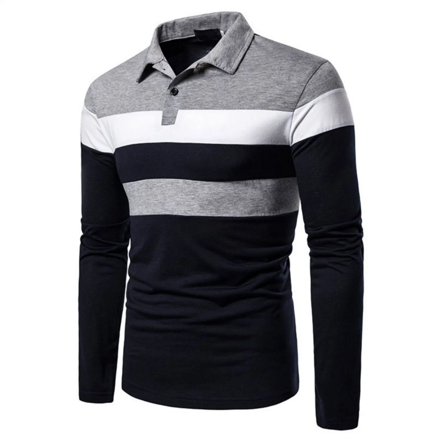 Men Quality Color Block Long Sleeve Golf Polo Shirts