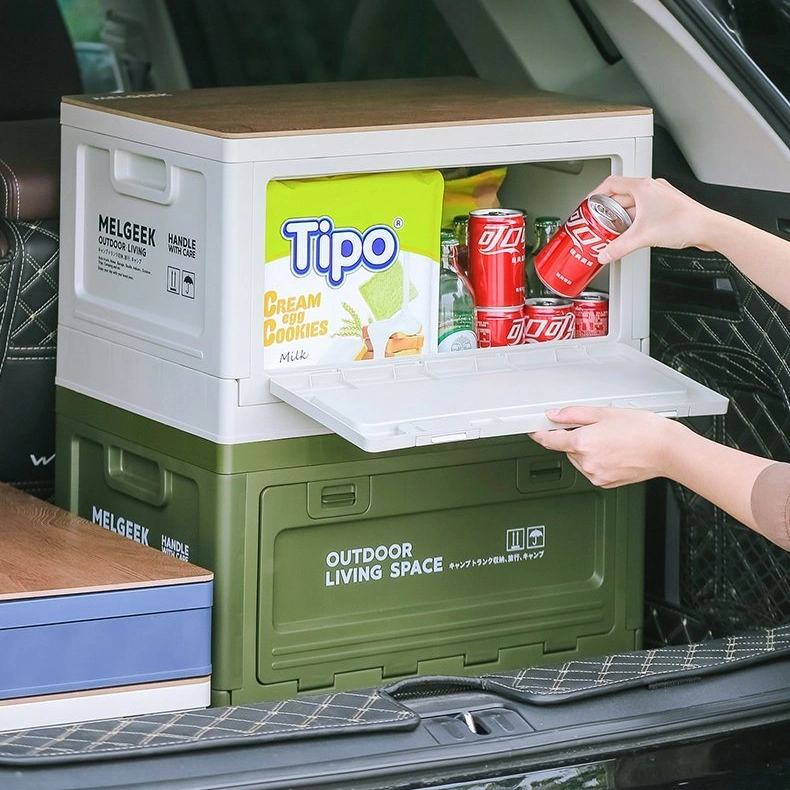 Boîte de rangement pliante en bois pour bureau, couverture en bois, coffre de voiture extérieur pour le camping.