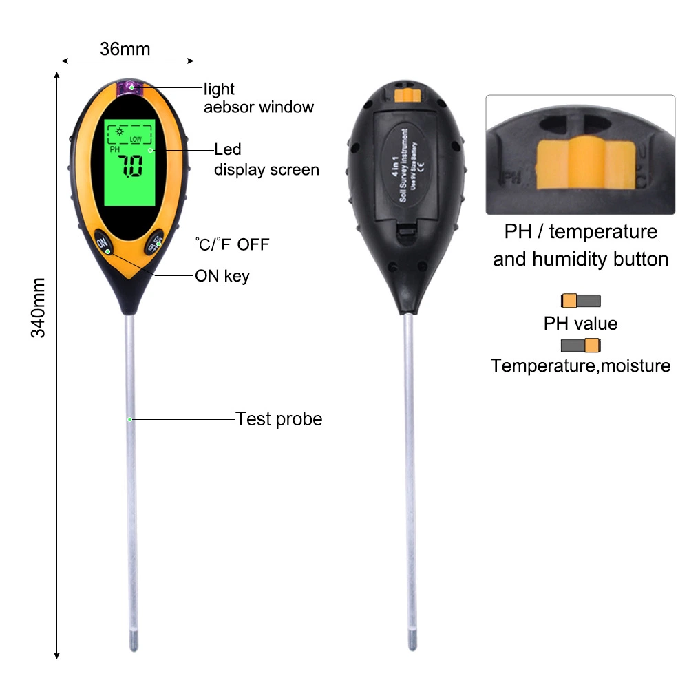 4 in 1 Soil Moisture Temperature Digital pH Meter Garden