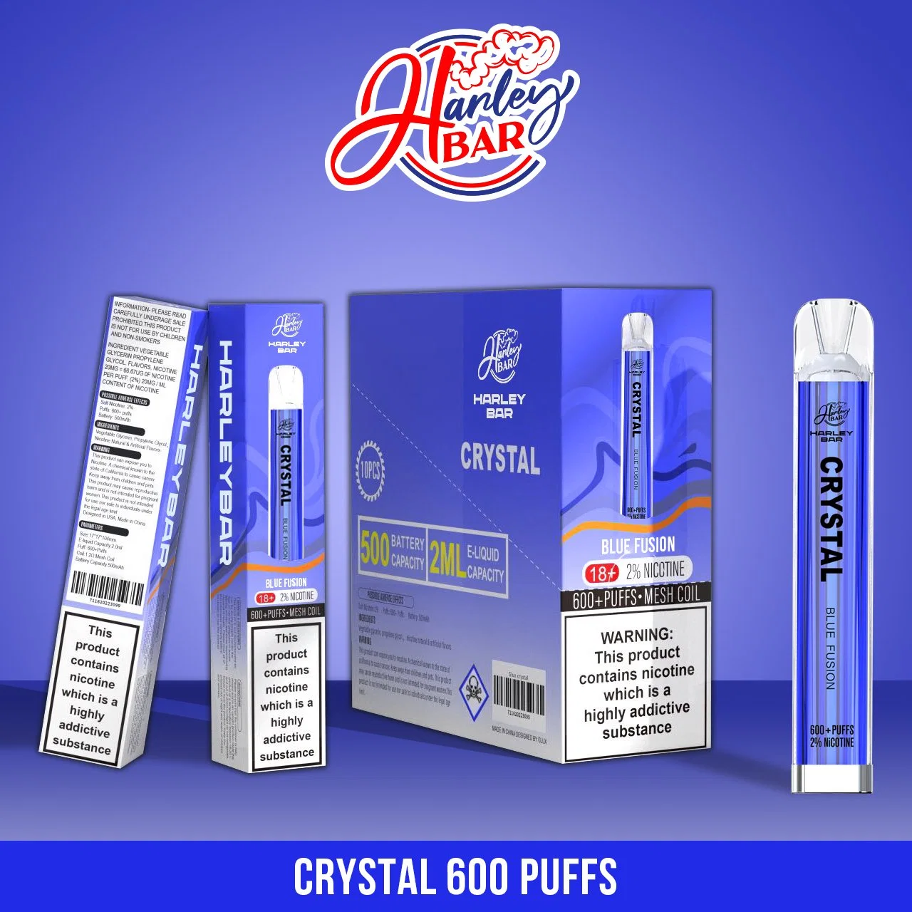 ODM OEM 20 Flavors Good Quality Europe Crystal Finish Disposable/Chargeable Vape Harley Bar