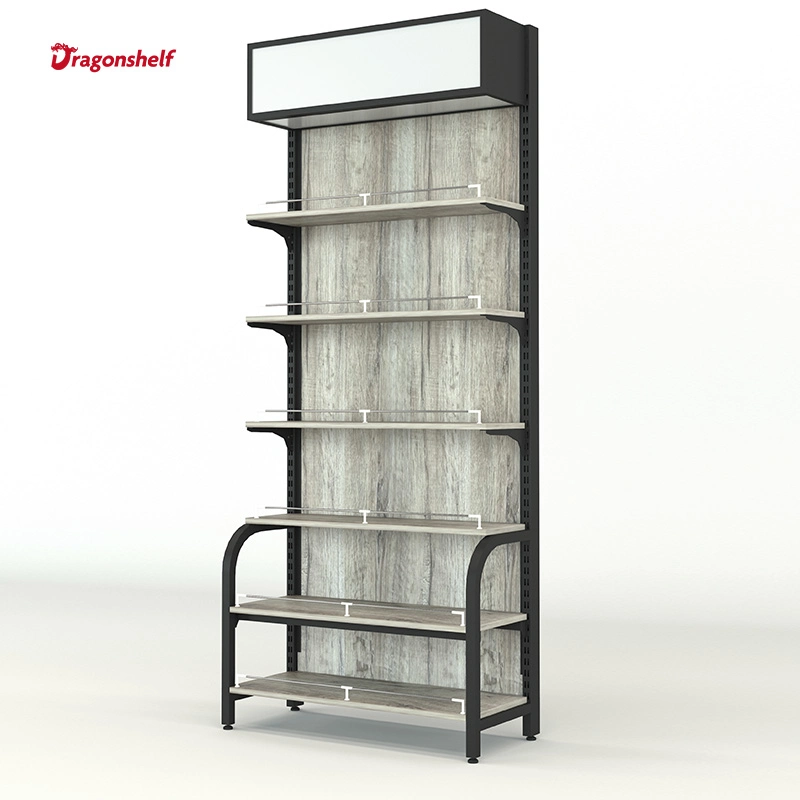 Dragonshelf Supermarket Merchandise Shelving Steel and Wood Shelvesfashion Modern Display Stand