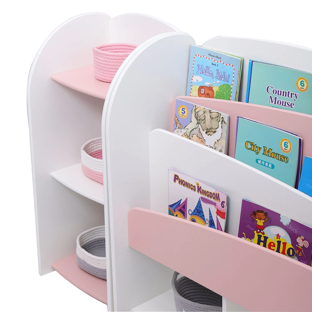 Armario de almacenamiento de 3 capas + estante moderno Rosa y Blanco E0 Grado MDF estante de libros Pre-escolar Muebles para niños pequeños