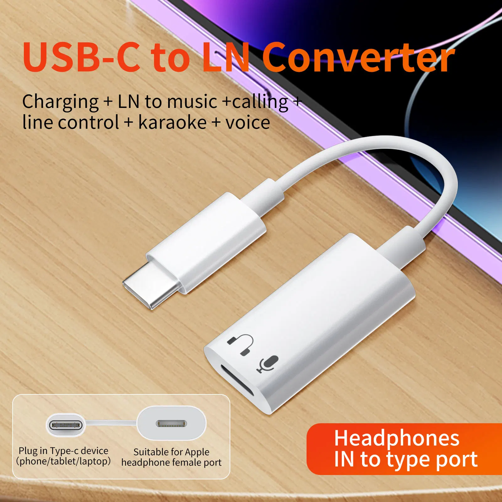 USB-C to Lightning Adapter 3 in 1 Audio Adapter for iPhone 11 12 PRO Max Xxs Aux Jack Headset Lighting 3.5mm to Headphone Splitter Charging Earphone Cable