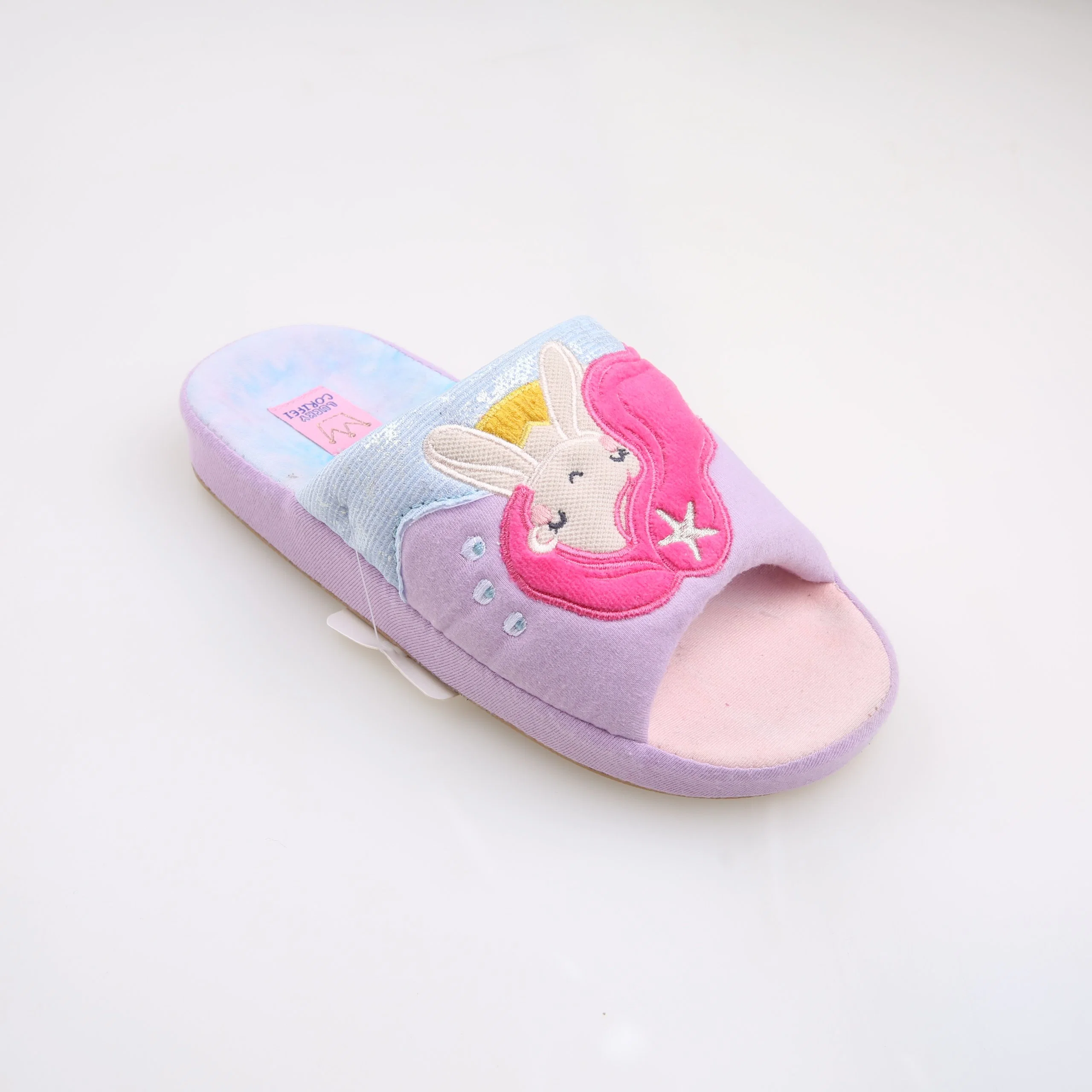 Corifei 3D Cute Mermaid Embroider Textile and TPR Kids Indoor Slipper