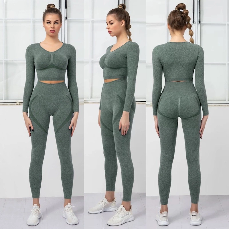 Stylish Tiktok Trendy Althetic Wear Track Suits for Ladies, Seamless Contour Leggings + Long Sleeve Ruched Top Yoga Fitness Sweatsuits Leisure Running Clothes