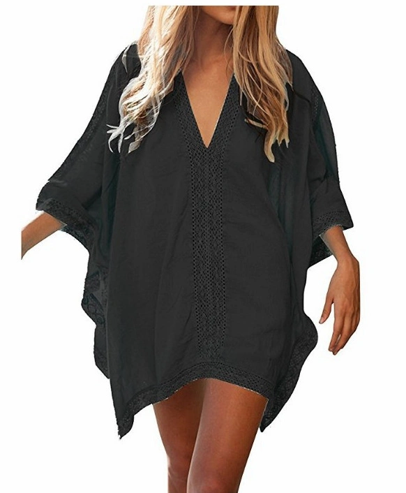 Women Candy Color Deep V Mesh Bikini Cover UPS Cotton Beach Dress