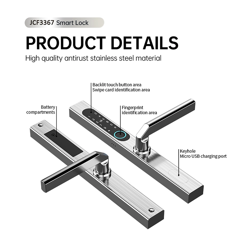 Poignée de porte en acier inoxydable SUS304 sans clé, intelligente, étanche au WiFi, avec serrure à empreinte digitale pour porte en aluminium mince.