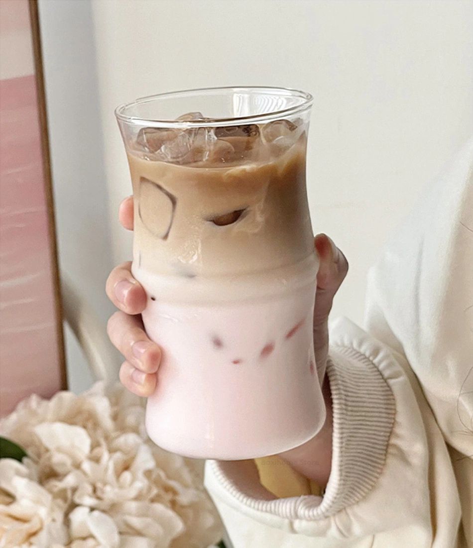 Ins Style Bamboo Knots Coffee Cup High Temperature Glass Mug Cute Cold Drink Milk Latte Cup Microwaveable Clear Glass Drinkware