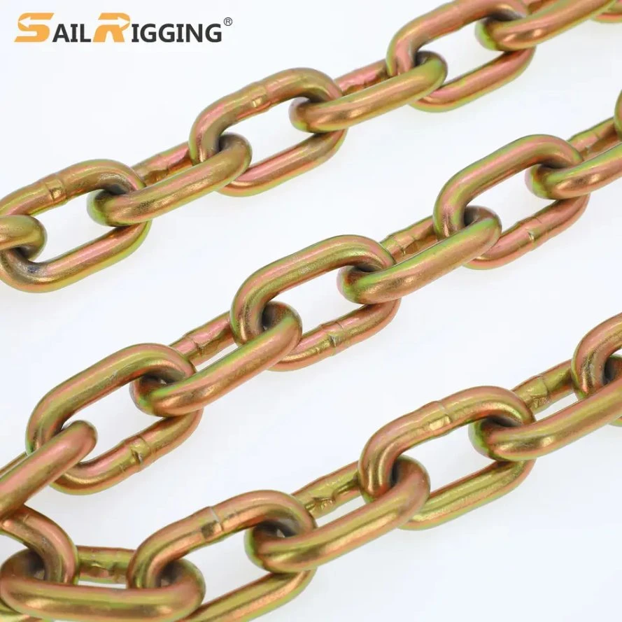 3/8 Auto Transport Chain Yellow Trailer Chain Zinc G70 Tow Down Chain with Long J Hook