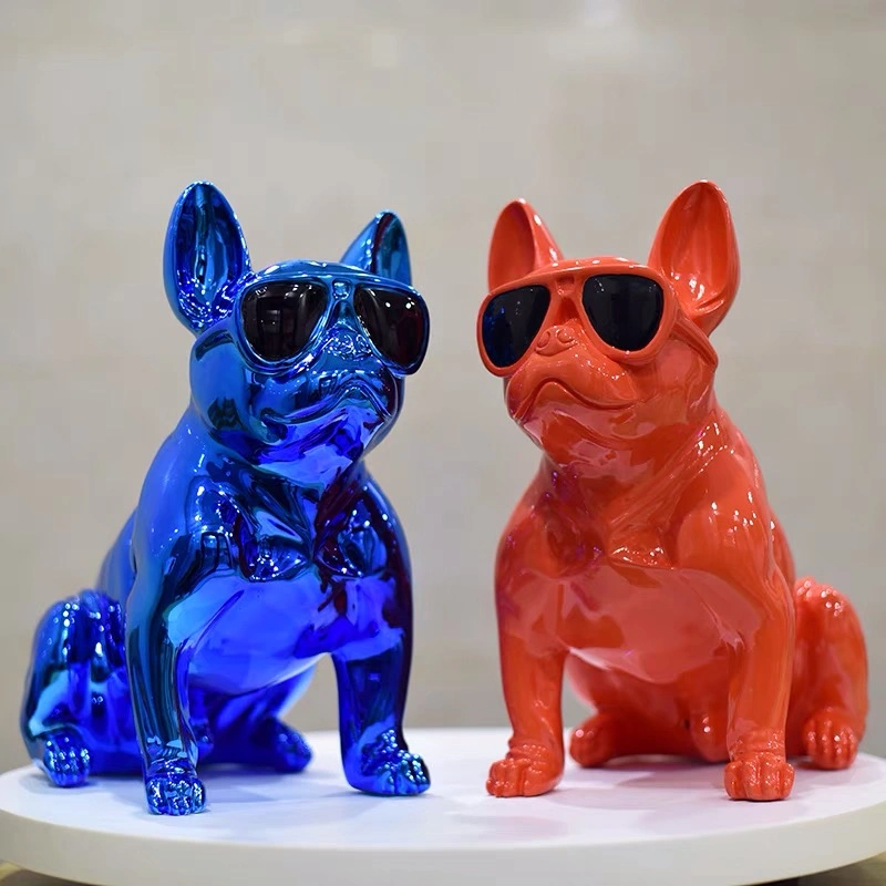 Startseite Dekor Englisch Stil Polierfläche Große Fiberglas Französisch Bulldog Skulptur