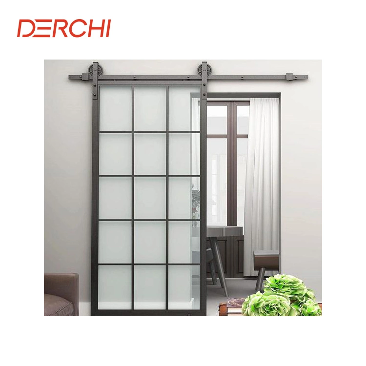 Interior Glass Sliding Door Matte Black Metal Frame Customized Barn Doors