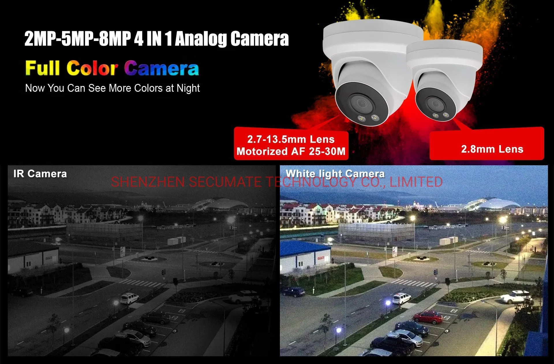 2MP Ahd Analog Coaxial Full Color Warm Light Turret Dome CCTV Camera