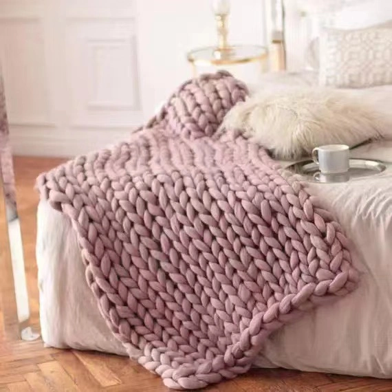 Luxury Custom 127*152cm Yarn Modern Thread Bedding Throw Coarse Wool Crochet Weighted Knit Sofa Blanket