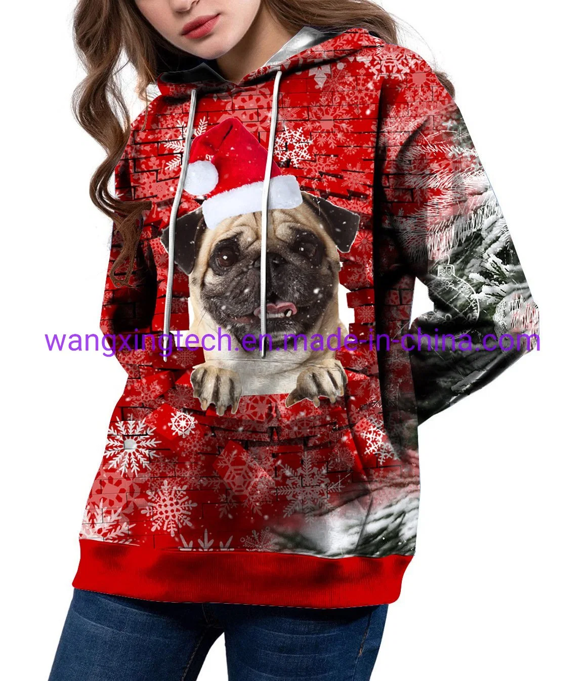 Großhandel Weihnachten Muster Digitaldruck Loose Hoodie Pullover Damen Im Freien Sportjacke