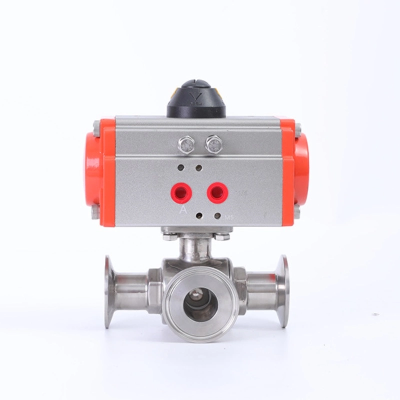 Sanitary Stainless Steel 304/316 Rotary Pneumatic 3 Way Ball Valve