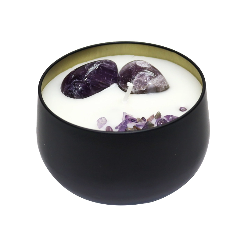 Dried Flower Crystal Aromatherapy Black Tin Scented Candles