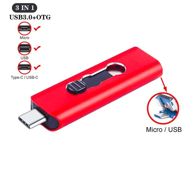 3 in 1 Extreme Type-C 256GB 128GB 64GB Dual OTG USB Flash Drive 32GB Pen Drive USB Stick Micro USB Flash Type C 16GB