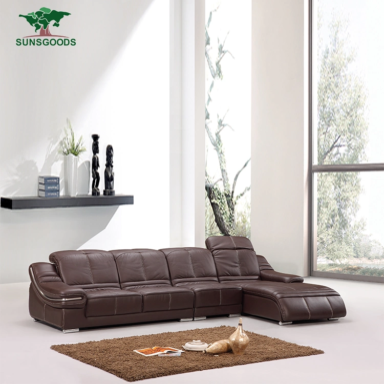 American Leisure Hotel L Shape Sectional Modern Genuine Leather Corner Furniture Wood Frame Sofa