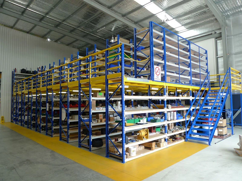 Steel Platform Raised Mezzanine Metal Steel Racks Multi-Tier Bolted Shelving with Staircase & Handrail Bracing for Industrial Warehouse Storage Racks